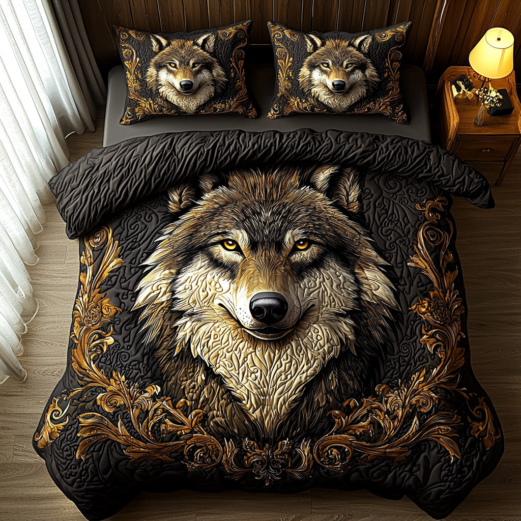 Wolf Gaze Quilted Bedding Set Best Comforter Sets Unique Gifts For Wolf Lovers