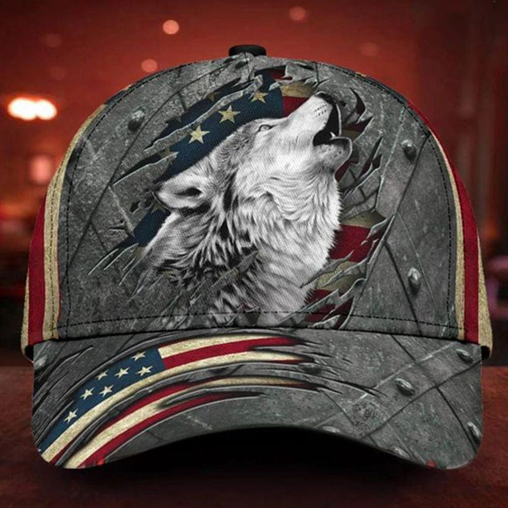 Wolf Hat 3D Print American Flag Cap Vintage Old Retro Unique Lone Wolf Hat For Men Wolf Hat 3D Print American Flag Cap Vintage Old Retro Unique Lone Wolf Hat For Men