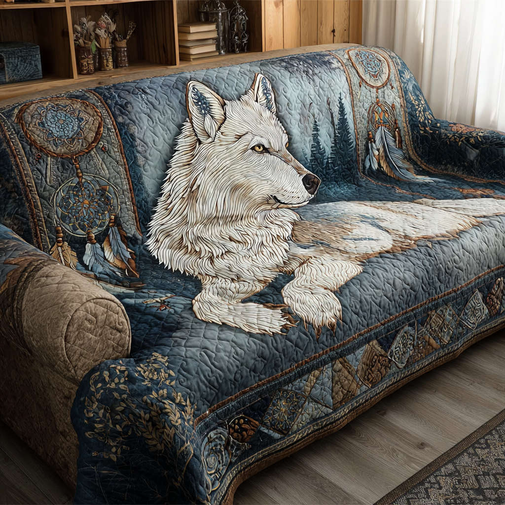 Wolf Heart Quilted Sofa Cover Home Decor Unique Gifts For Wolf Lovers