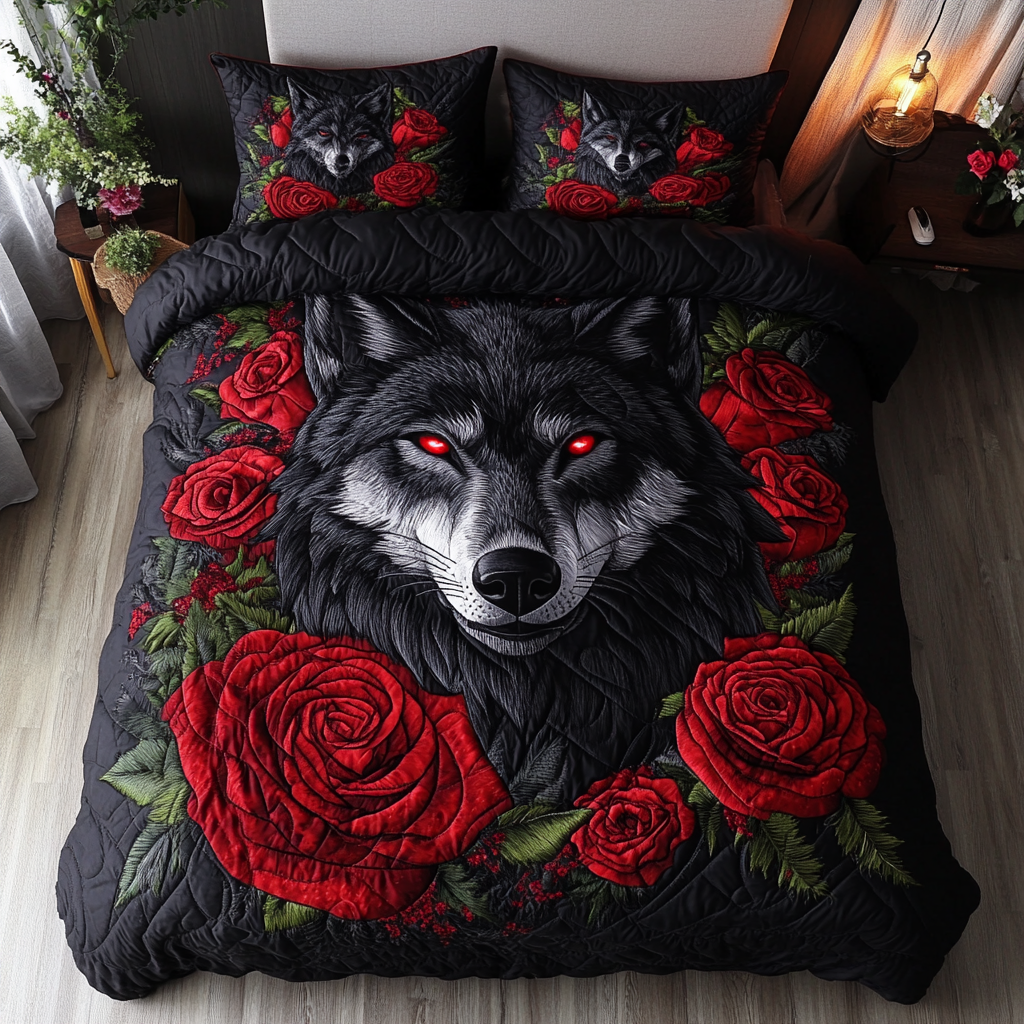 Wolf Howl Quilted Bedding Set Christmas Bedding Duvet Cover Wolf Gifts For Adults