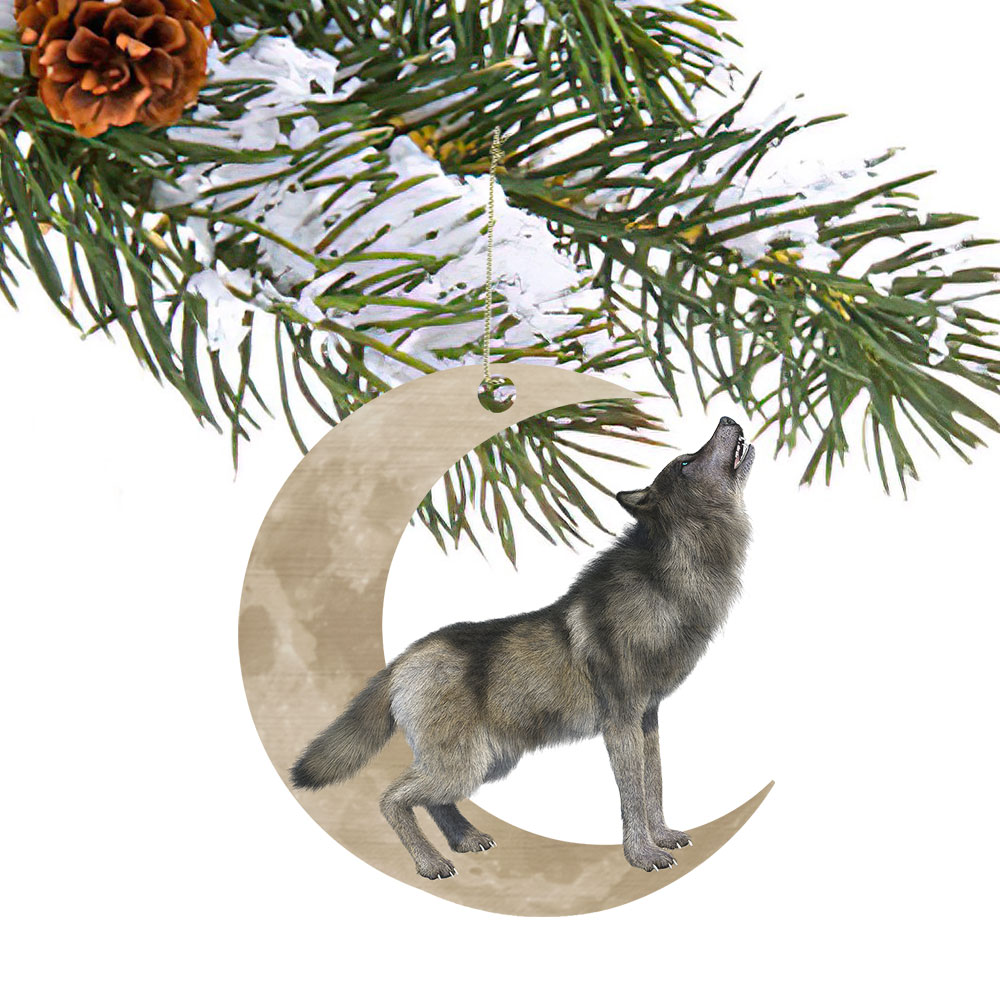 Wolf Howling And Moon Ornament Best Gifts Idea For Animals Lovers