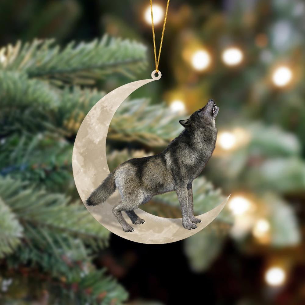 Wolf Howling On The Moon Hanging Flat Acrylic Ornament