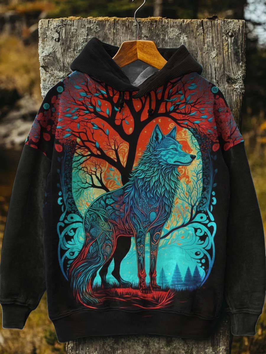 Wolf In The Night Hoodie Holiday Clothing Abstract Presents For Wolf Lovers