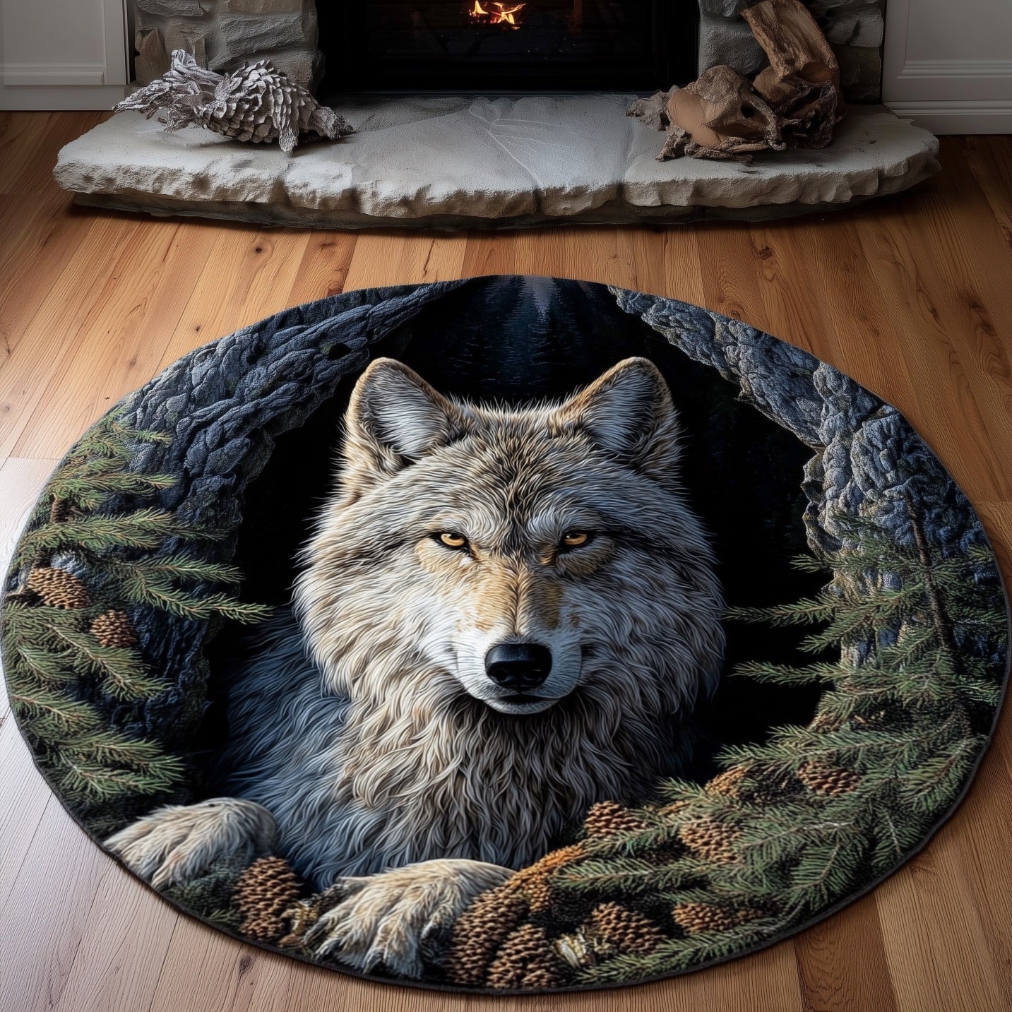Wolf In The Wood Quilted Round Mat High-Quality Quilted Round Mat for Soft Comfort