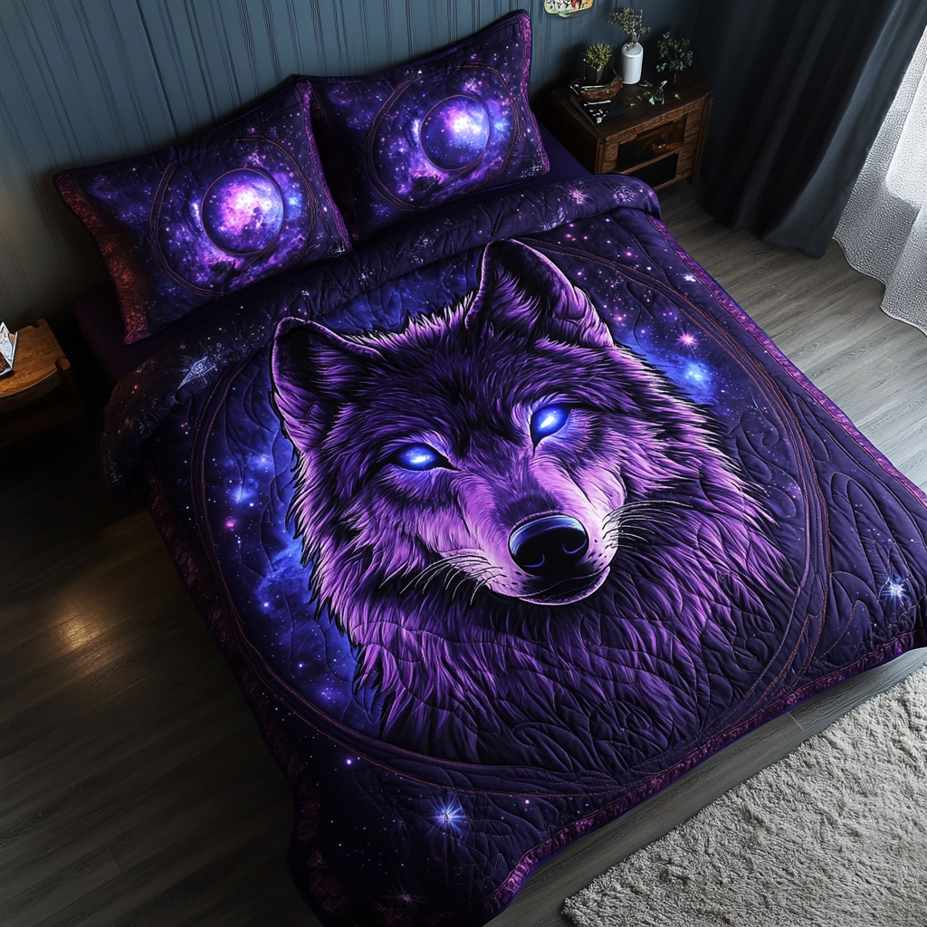 Wolf Journey Quilted Bedding Set Best Christmas Duvet Cover Set Unique Gifts For Wolf Lovers