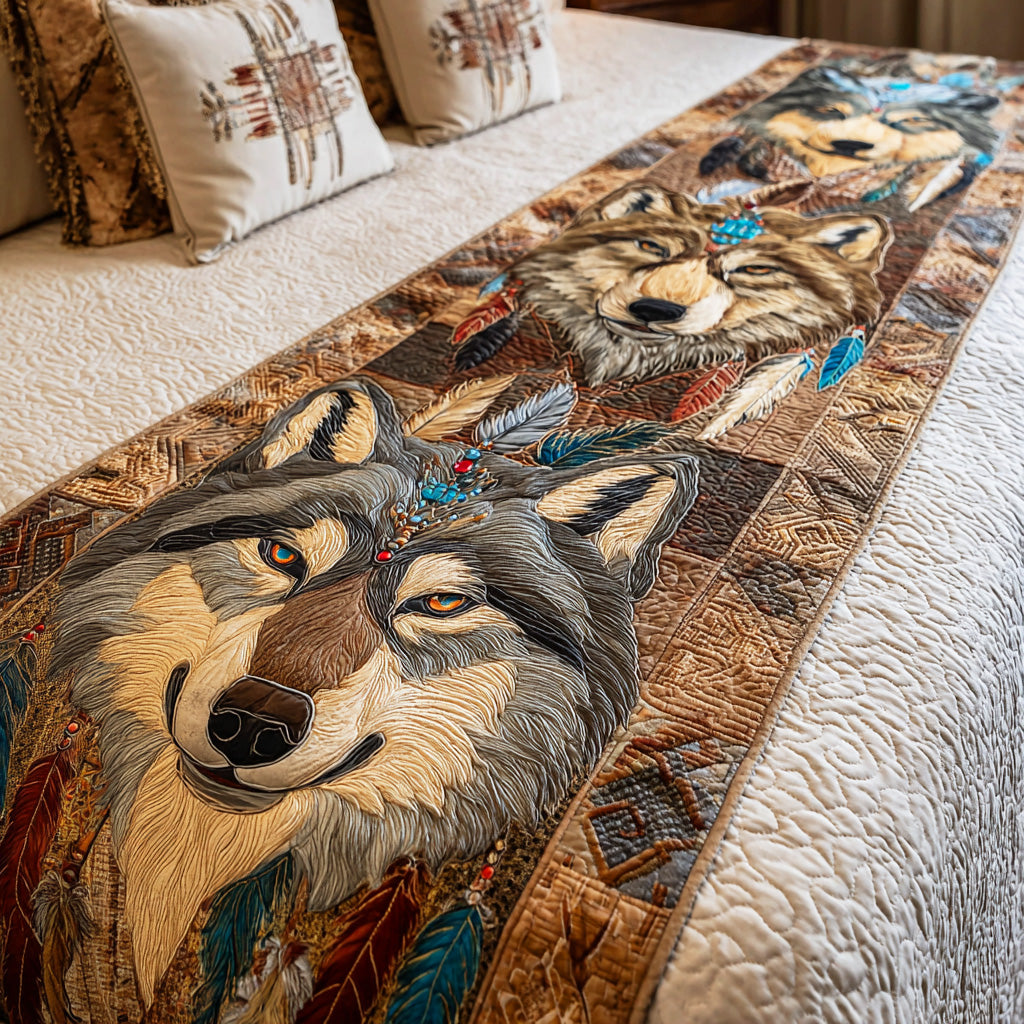 Wolf Moon Echo Quilted Bed Runner Bedroom Decor Ideas Best Native American Gifts