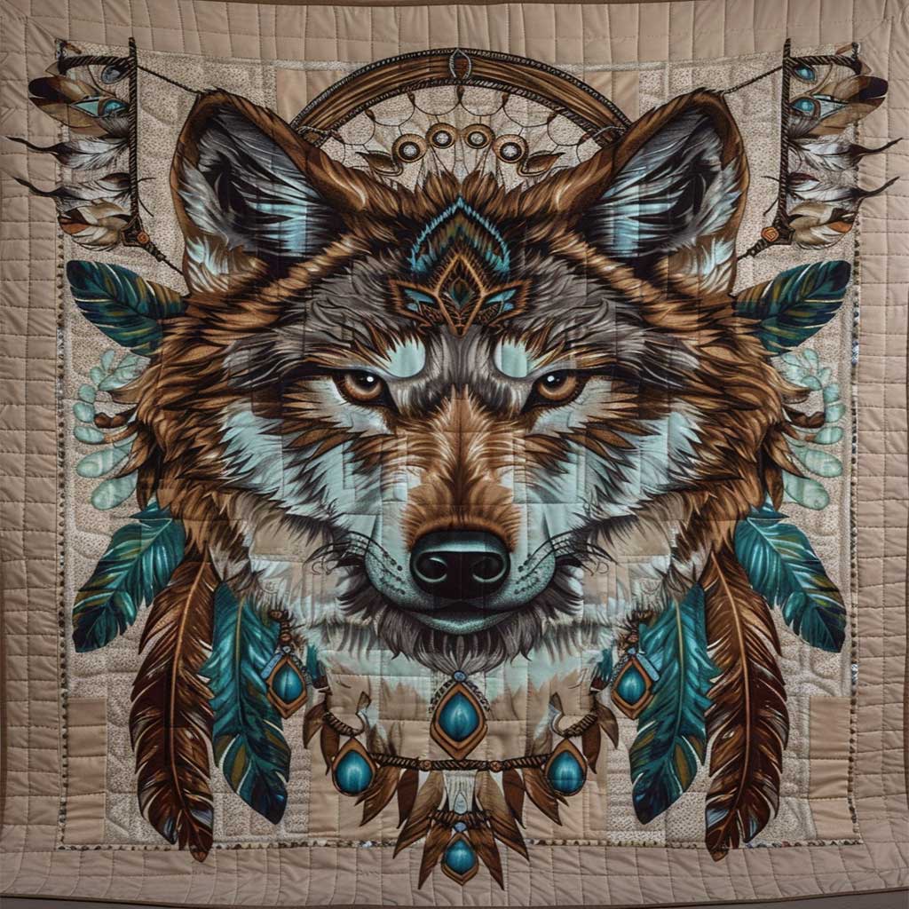 Wolf Native American Quilt Blanket Christmas Throws Father In Law Gifts Christmas