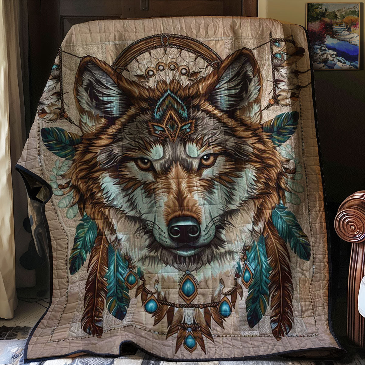 Wolf Native American Quilt Blanket Soft Throw Blanket Awesome Mother's Day Gifts For Mom