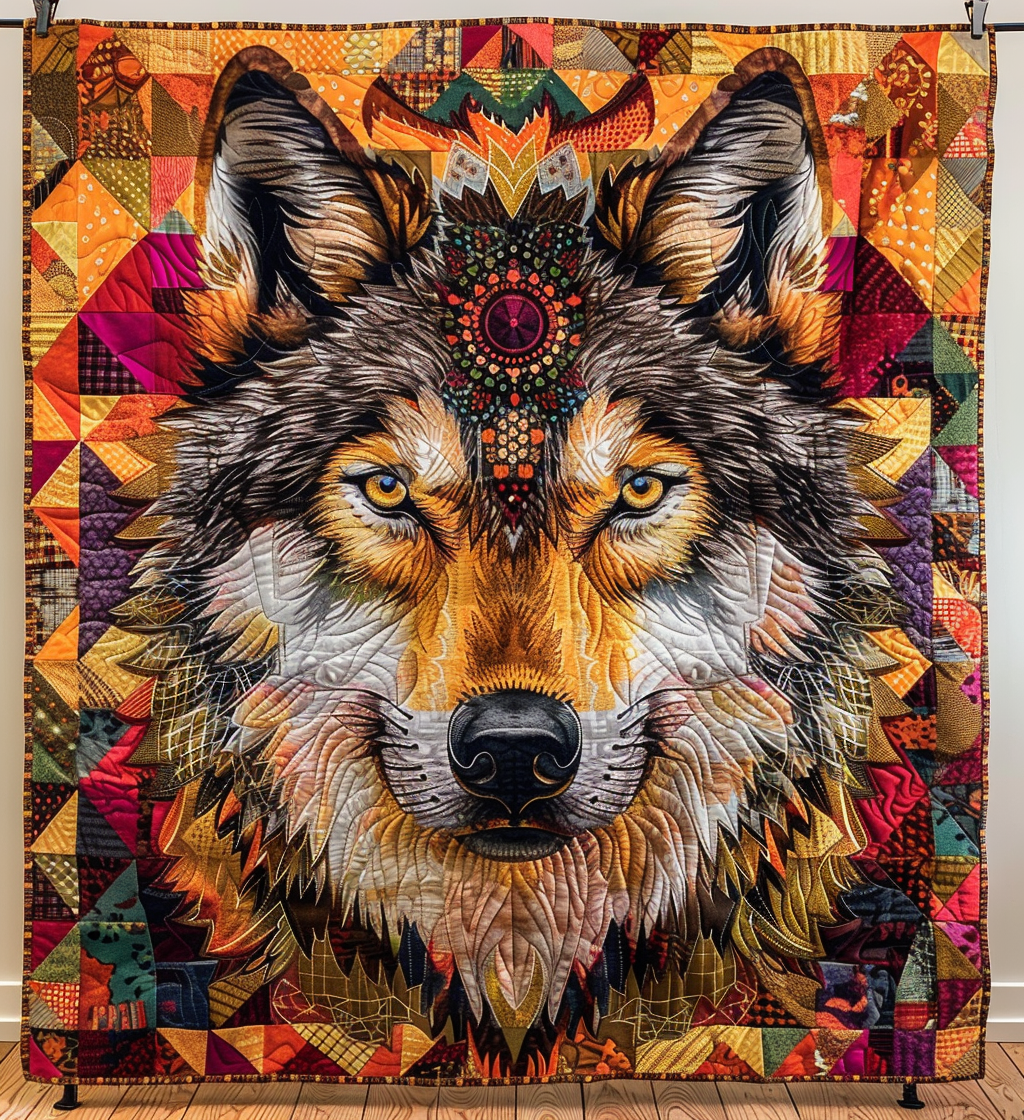 Wolf Native Quilted Blanket Gift For Wolf Lover