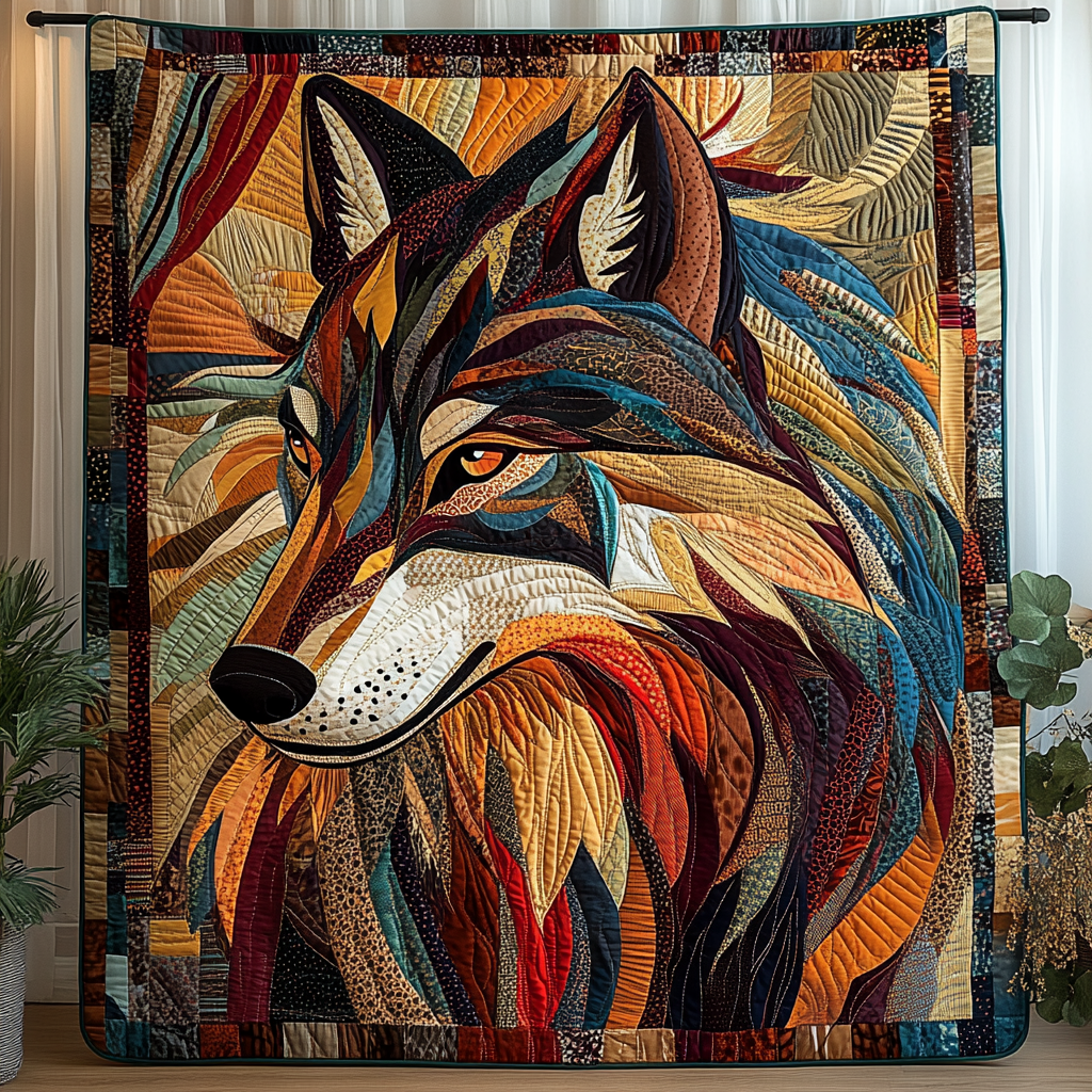 Wolf Native Quilted Blanket Gift For Wolf Lover