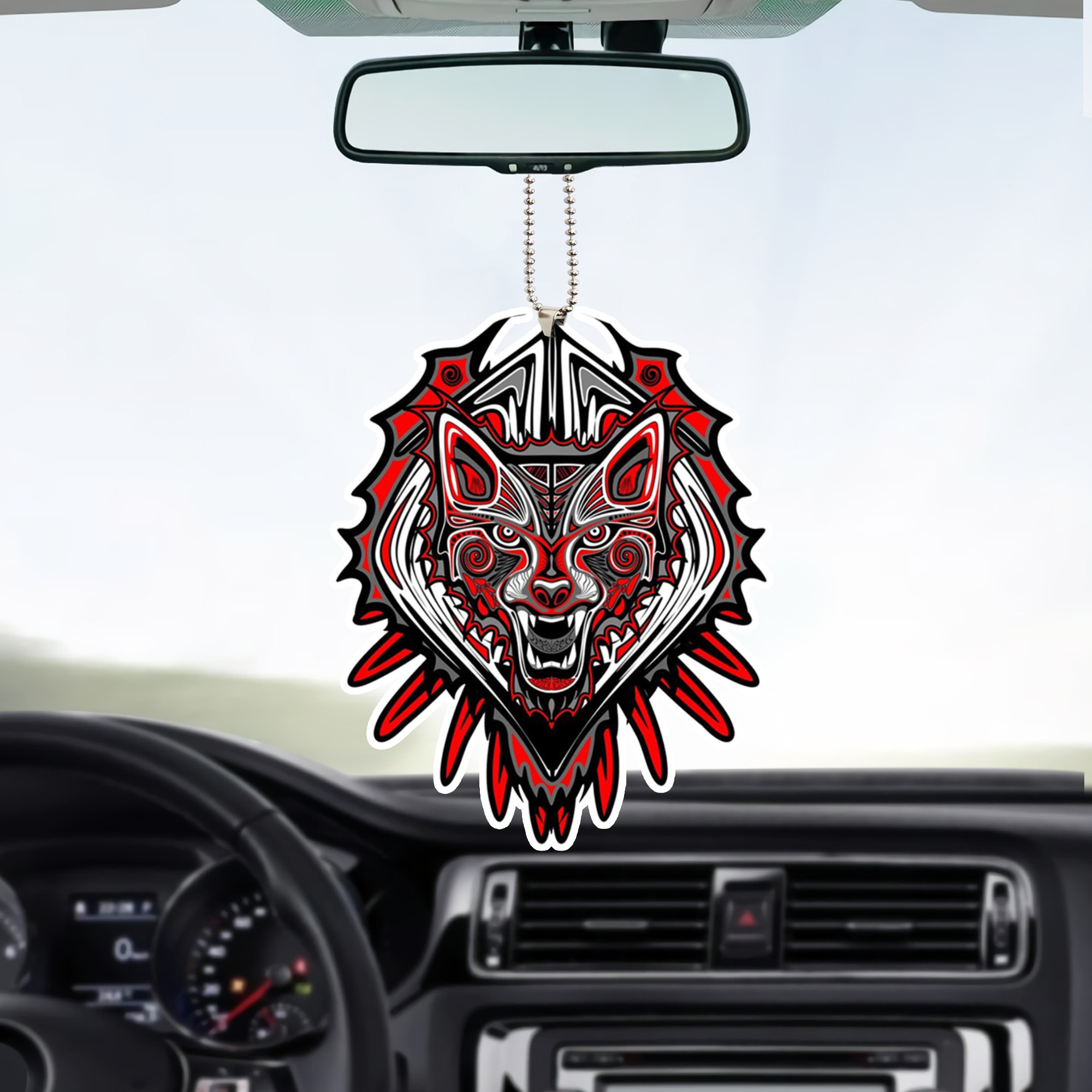 Wolf Pacific Northwest Rear View Mirror Ornament Haida Art Car Hanging Decor