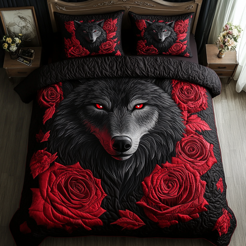 Wolf Pack Quilted Bedding Set Holiday Duvet Cover Set Gifts For People Who Love Wolves