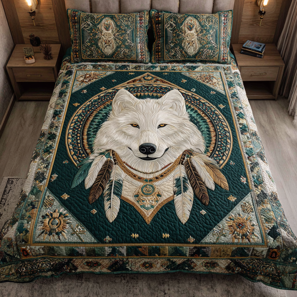 Wolf Path Quilted Bedding Set Holiday Duvet Covers Unique Gifts For Wolf Lovers