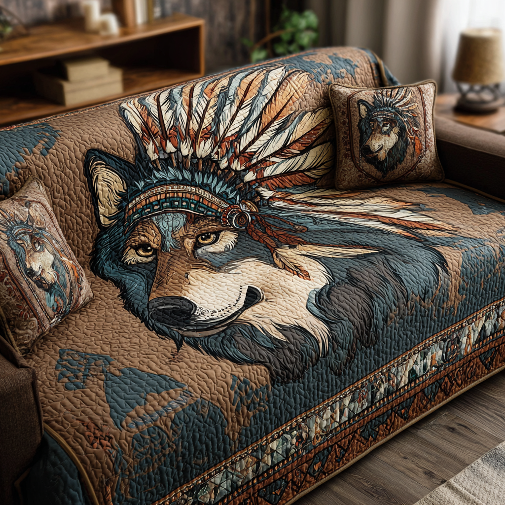 Wolf Path Quilted Sofa Cover Christmas Outdoor Spirit Gift
