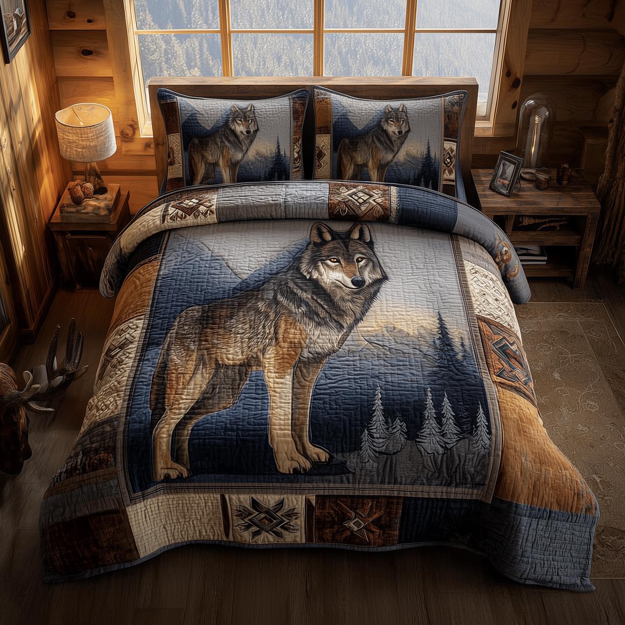 Wolf Quilted Bedding Set Wild Animal Bedroom Decor Best Gift For Wolf Lovers