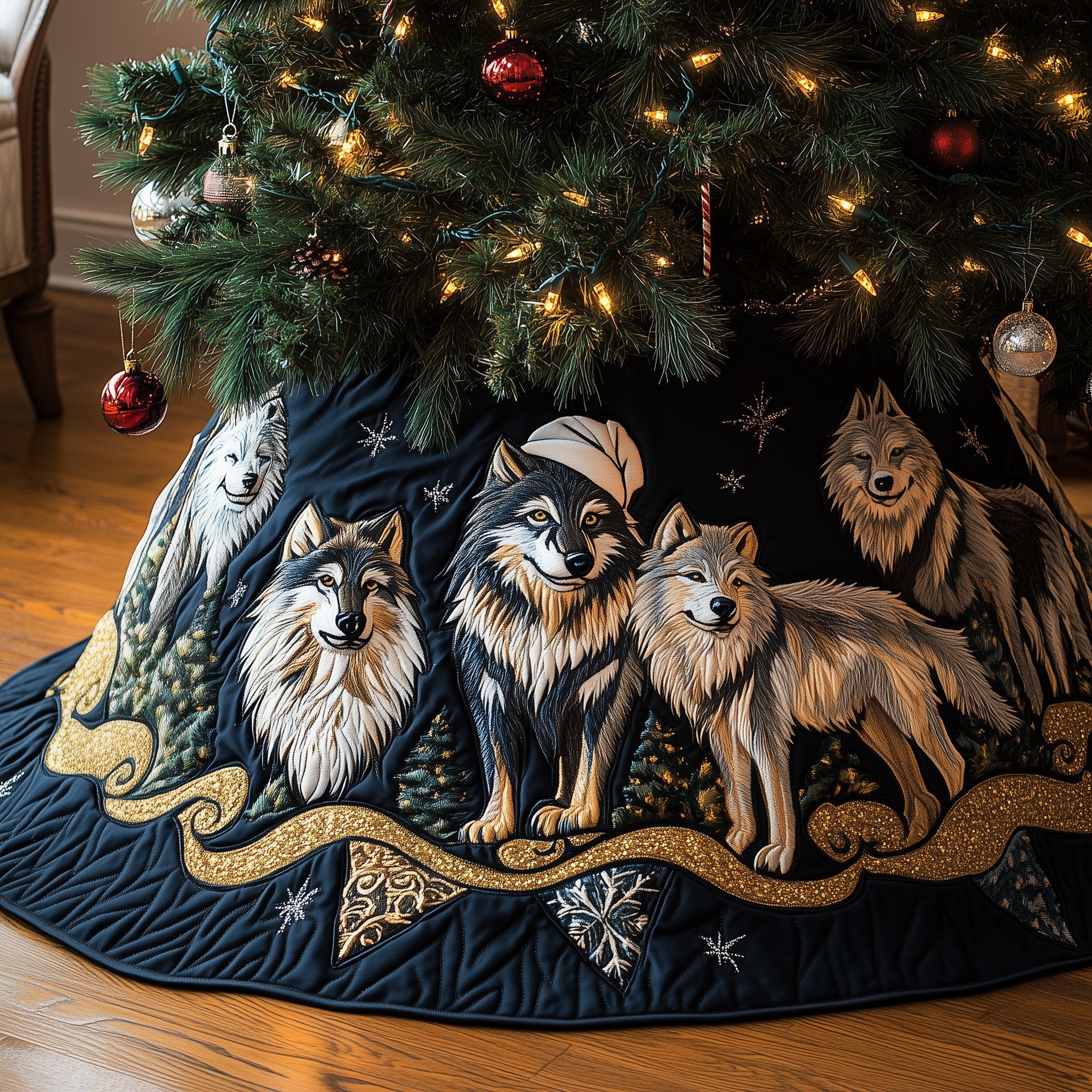 Wolf Quilted Tree Skirt Perfect Gift Merch For Her