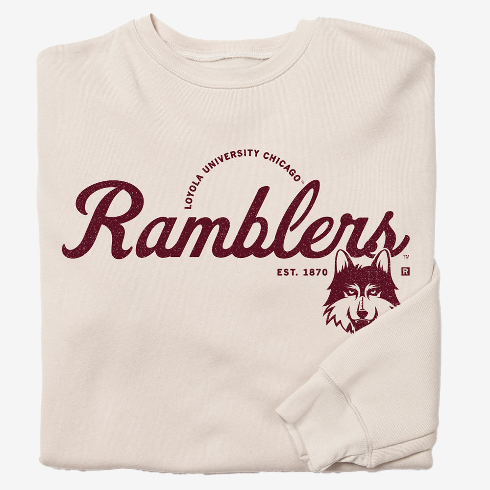 Wolf Ramblers Script Logo Crew Sweatshirt Loyola University Chicago Clothing Line
