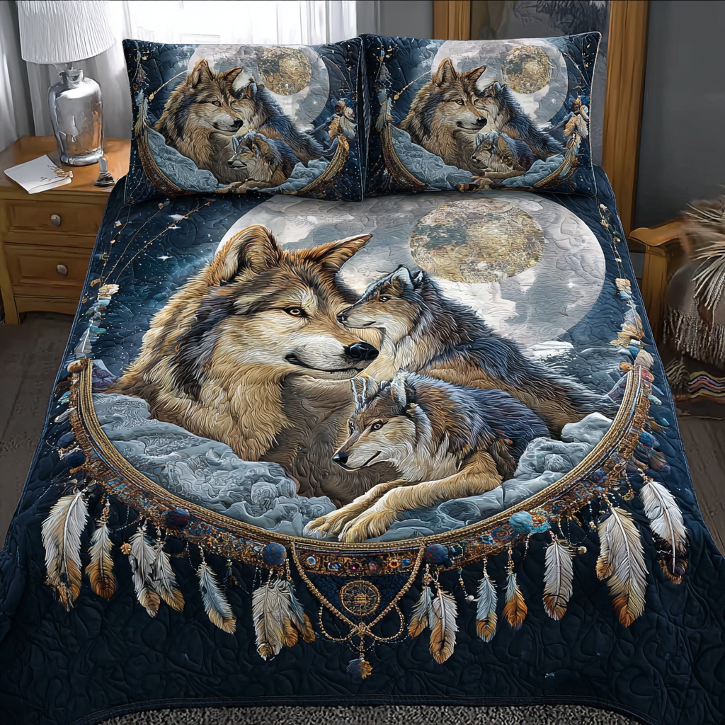 Wolf Realm Quilted Bedding Set Bed Room Decoration Best Gifts For Wolf Lovers