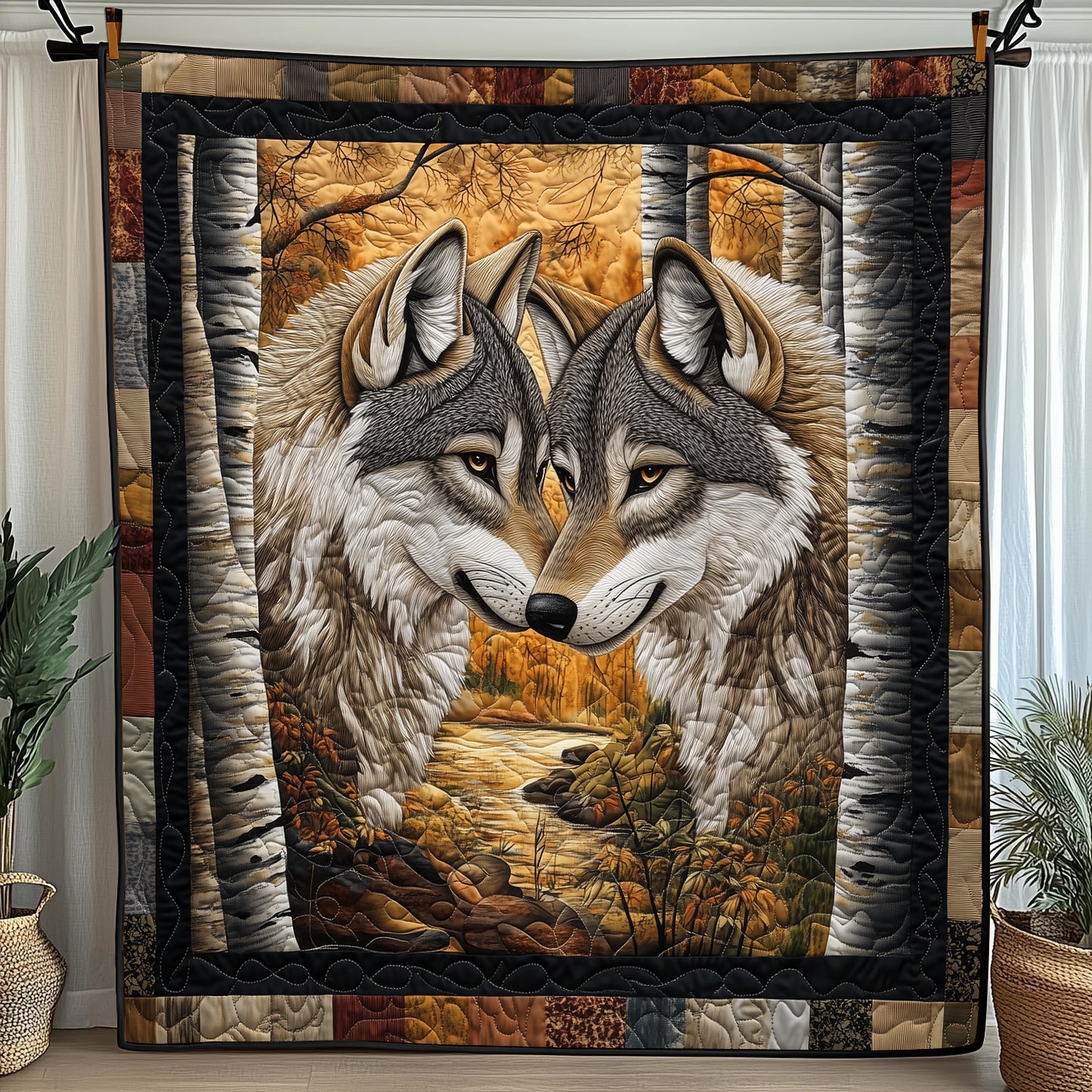 Wolf Romance Quilted Blanket Best Couch Throw BlanketGift For Wolf Lover Christmas