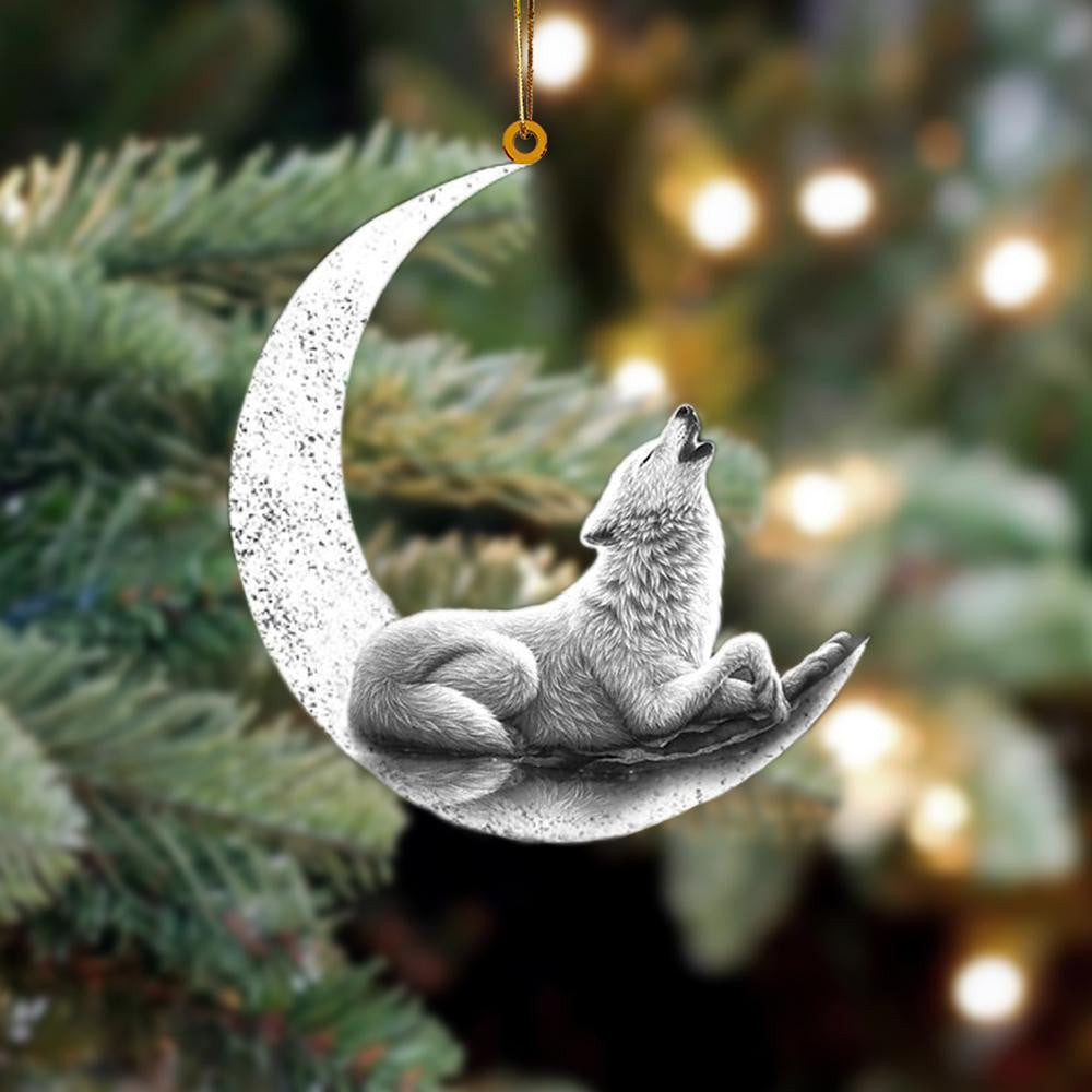 Wolf Sits On The Moon Flat Acrylic Hanging Ornament Animals Shaped