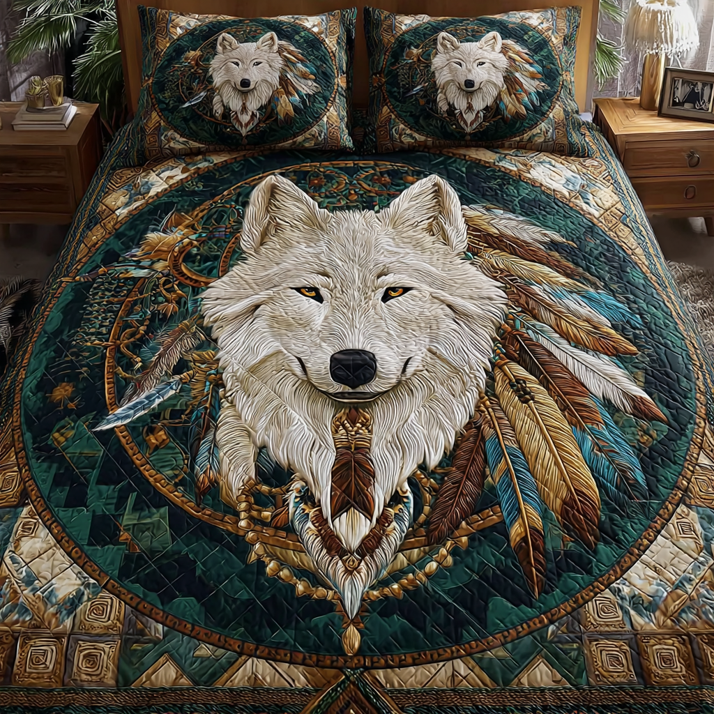 Wolf Soul Quilted Bedding Set Christmas Bed Sheets Best Wolf Gifts For Dad