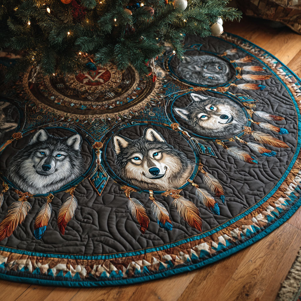 Wolf Spirit Christmas Quilted Tree Skirt Cozy Quilted Tree Skirt to Complement Your Holiday Decor