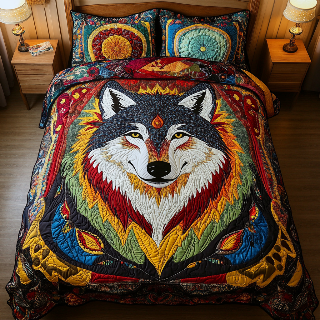 Wolf Spirit Quilted Bedding Set Best Bed Sheet Set Christmas Gifts For Wolf Lovers