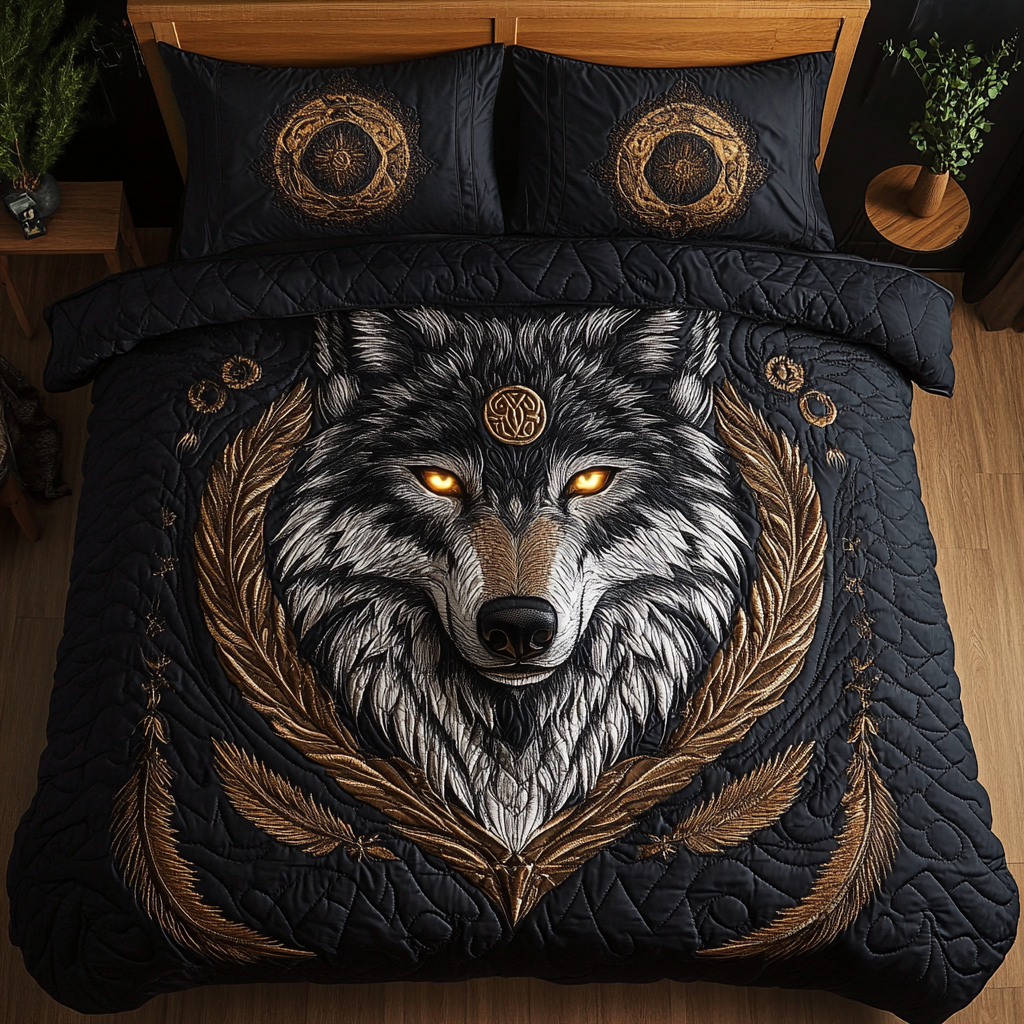 Wolf Spirit Quilted Bedding Set Christmas Bed Sheets Gift For Wolf Lover