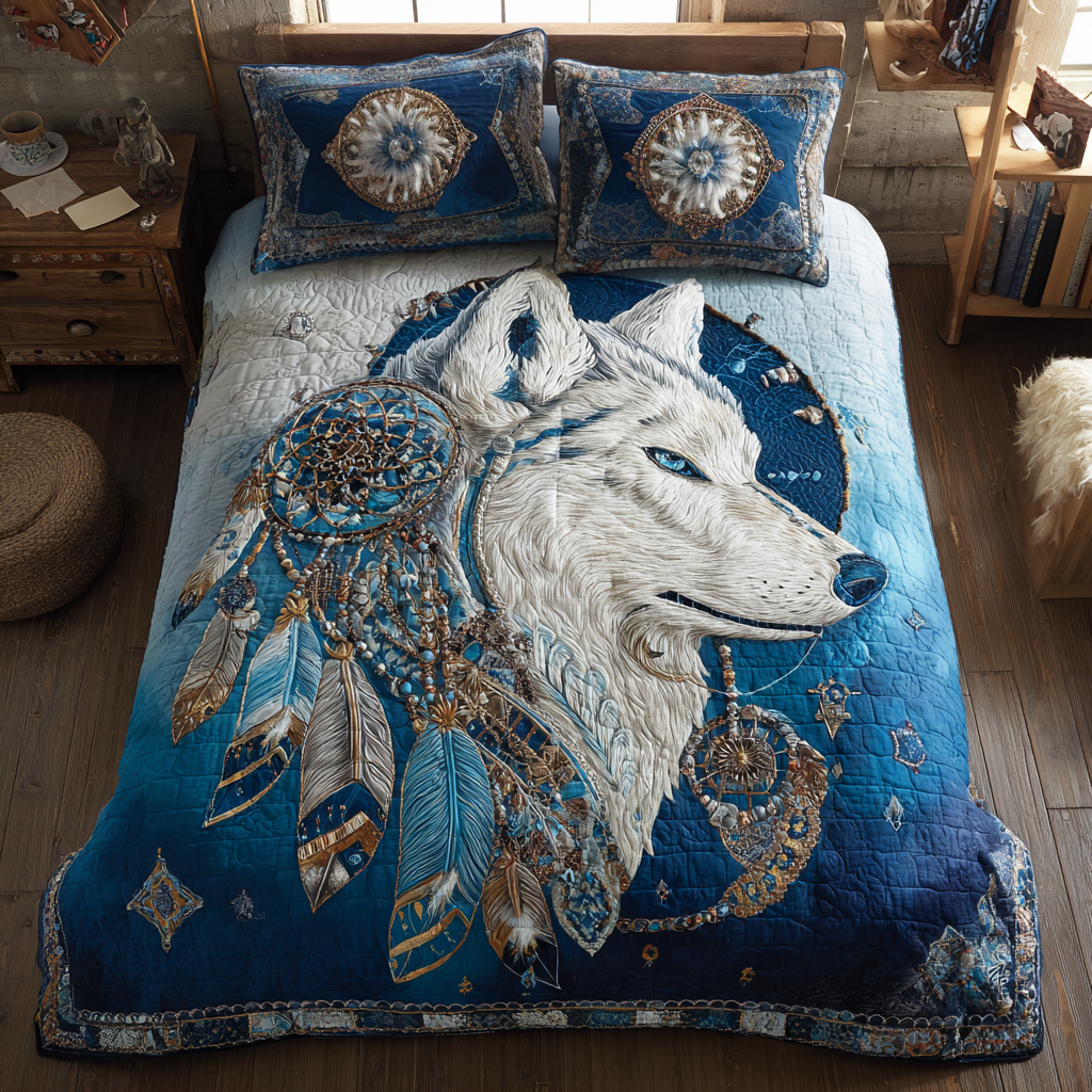 Wolf Spirit Quilted Bedding Set Holiday Duvet Cover Set Great Wolf Lover Gift Ideas