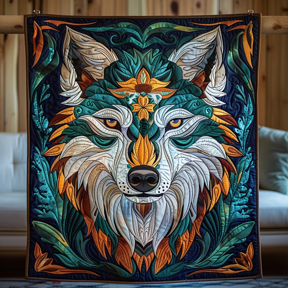 Wolf Spirit Quilted Blanket Mystical Wolf Art Cozy Bedding Wildlife Warm Throw Best Gift Wolf Fan
