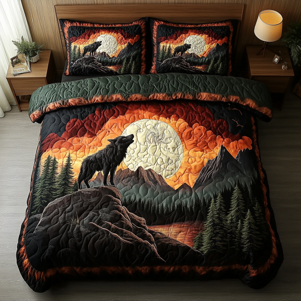 Wolf Territory Quilted Bedding Set Christmas Bedding Sets Gifts For People Who Like Wolves