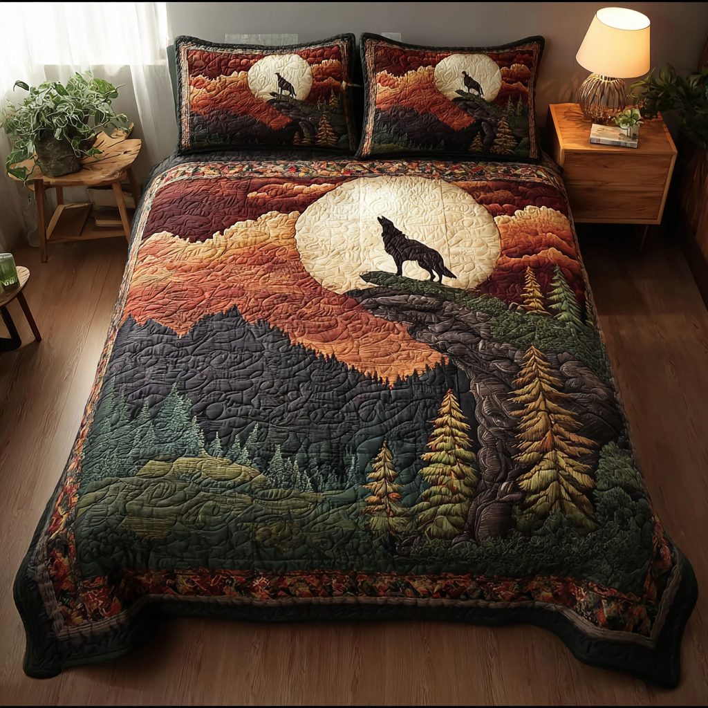 Wolf Tracks Quilted Bedding Set Christmas Duvet Cover Best Gifts For Wolf Lovers
