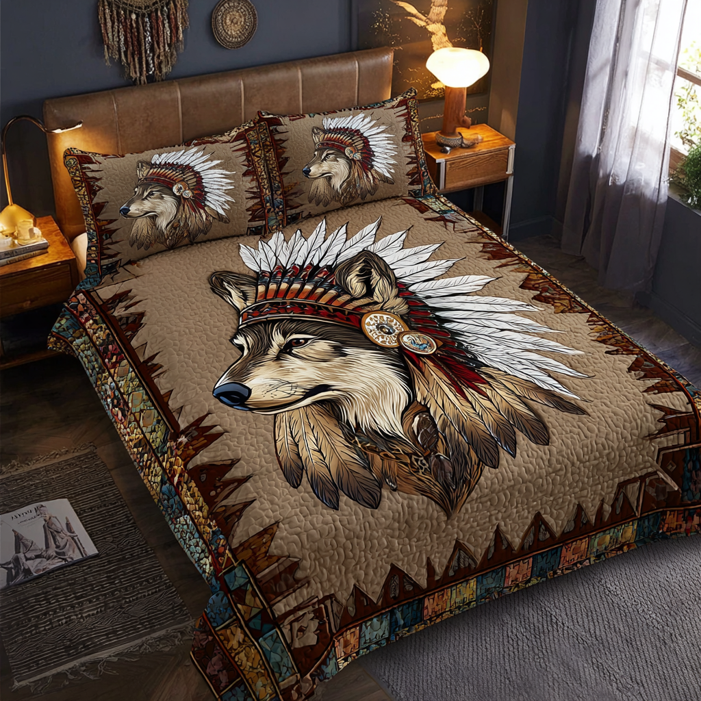 Wolf Whisper Quilted Bedding Set Bed Decor Gifts For People Who Like Wolves