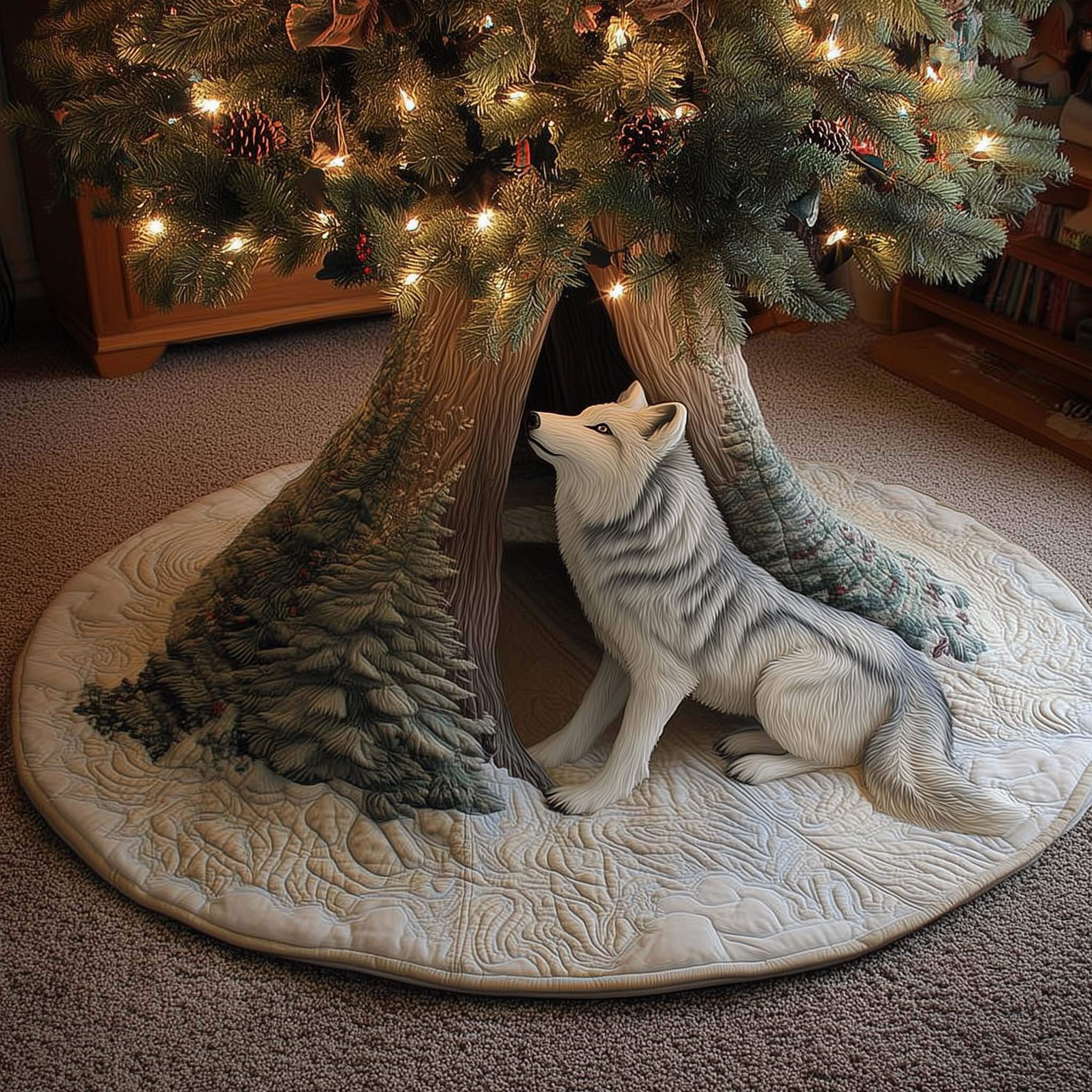 Wolf Wild Heart Christmas Quilted Tree Skirt Cozy Xmas Tree Surround Wolf Related Gifts