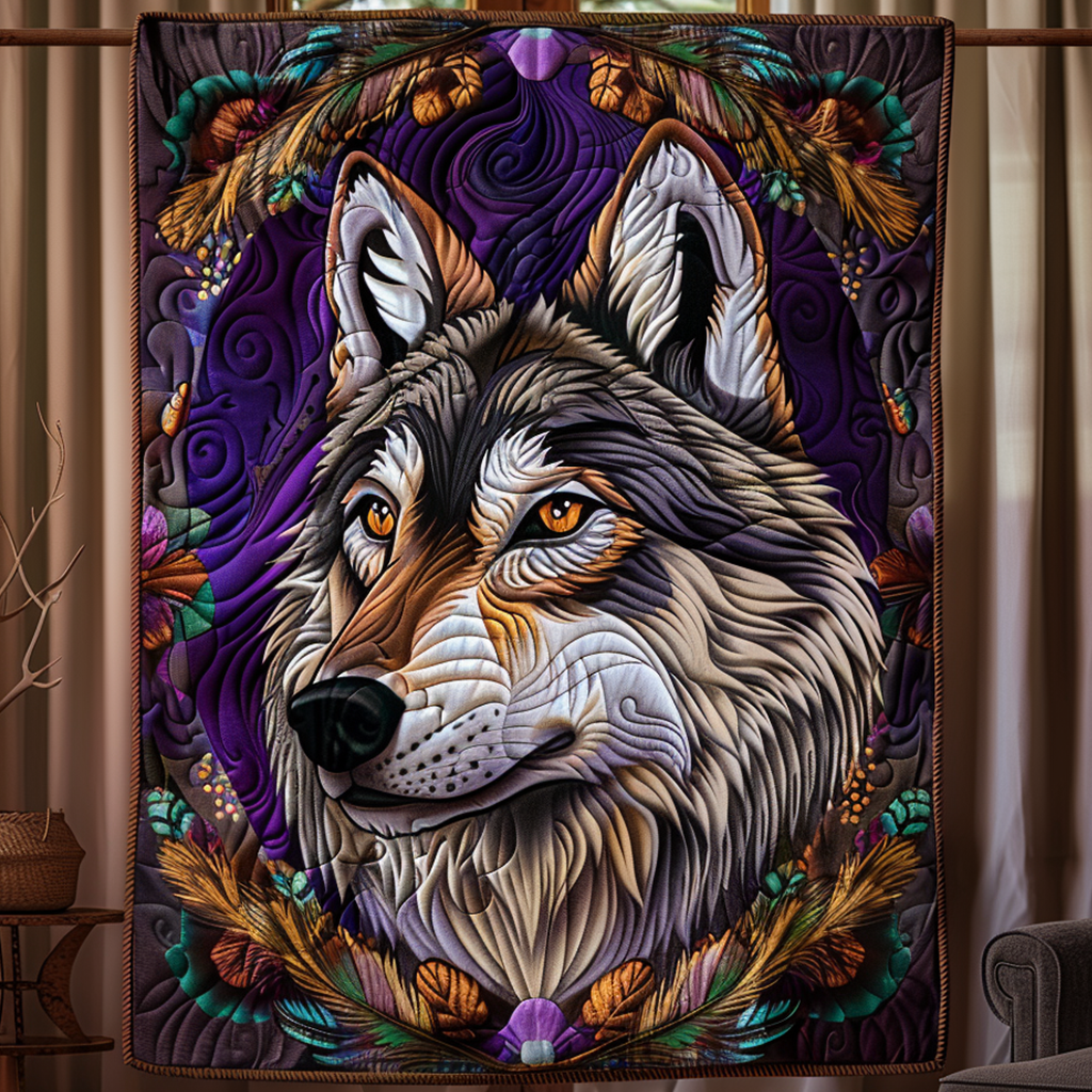 Wolf's Wisdom Quilted Blanket Wolf Gifts For Him