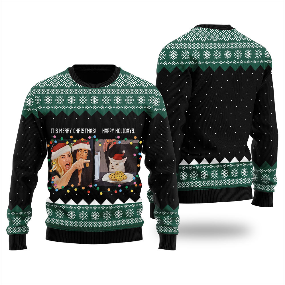 Woman Yelling At A Cat Meme Ugly Christmas Sweater Funny Xmas Sweater for Ugly Sweater Parties