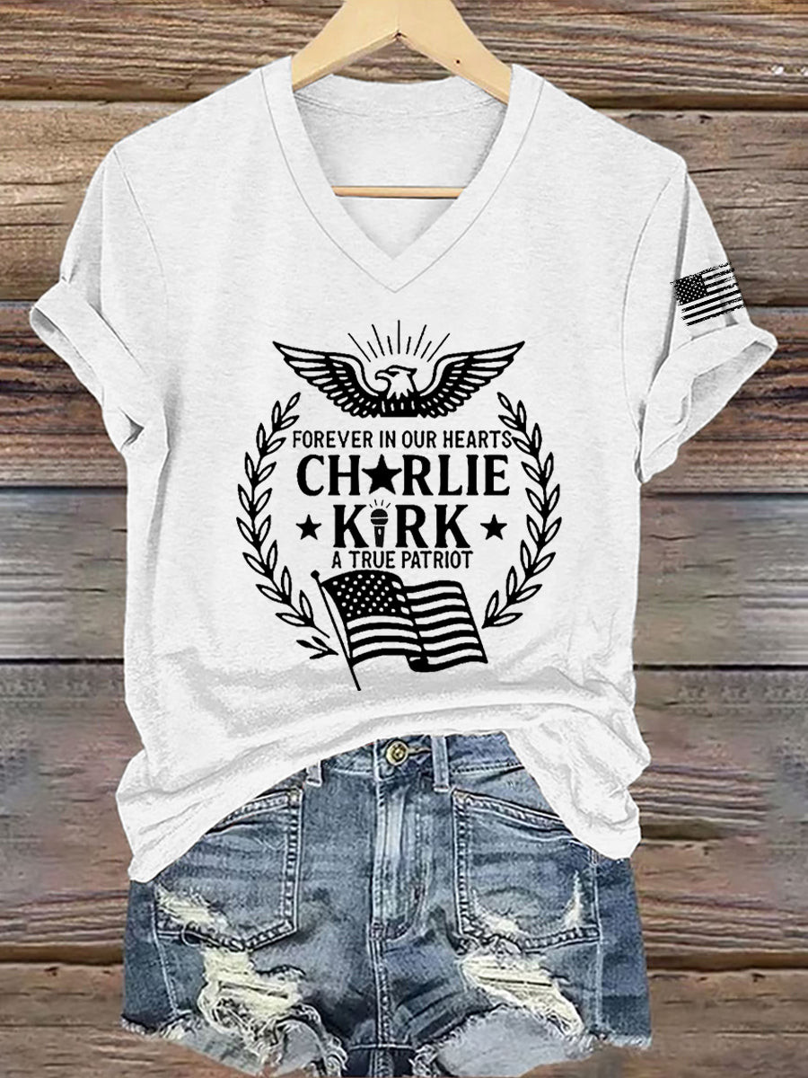 Women R.I.P Charlie Kirk Short V-Neck Shirt Gifts For Proud American