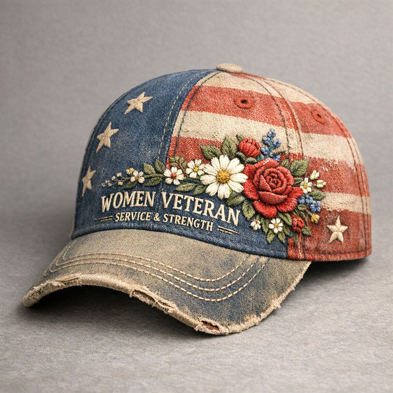 Women Veteran Service And Strength Floral Vintage Hat Patriotic Baseball Cap July 4th Gift