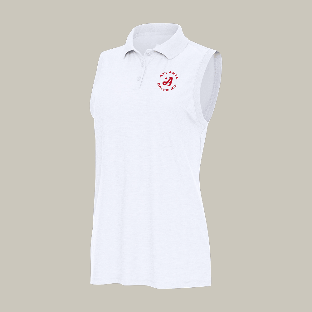 Women's Antigua White TGL Atlanta Drive GC Recap Sleeveless Polo Golf Shirt For Womens Gift Idea