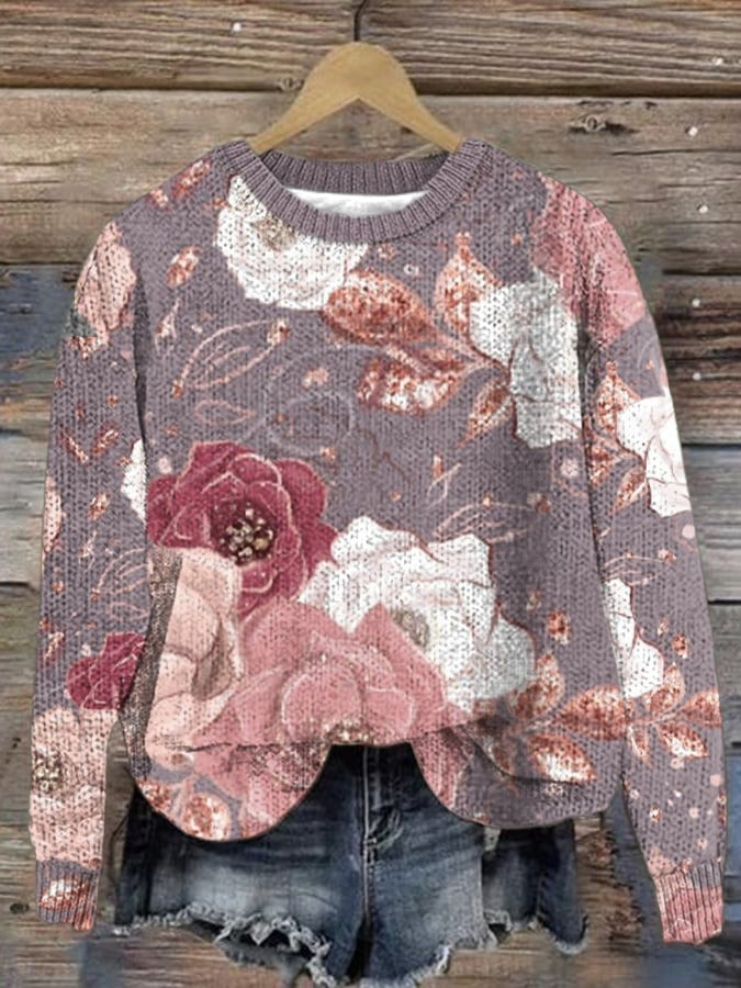Women's Breast Cancer Flower Sweater Special Pullover Best Breast Cancer Gifts For Women