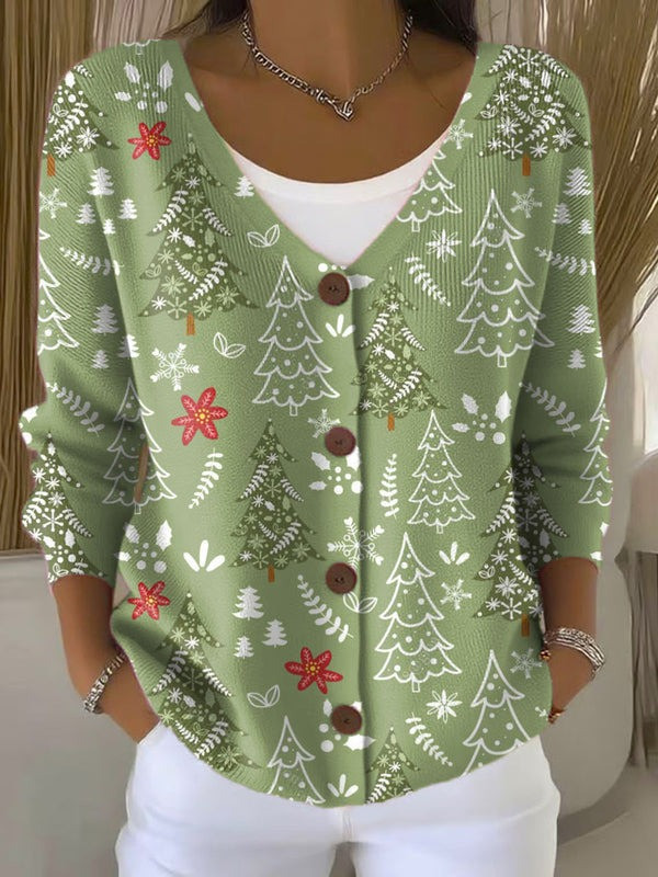 Women's Christmas Pine Tree Cardigan Cute Winter Holiday Clothes Gifts For Her
