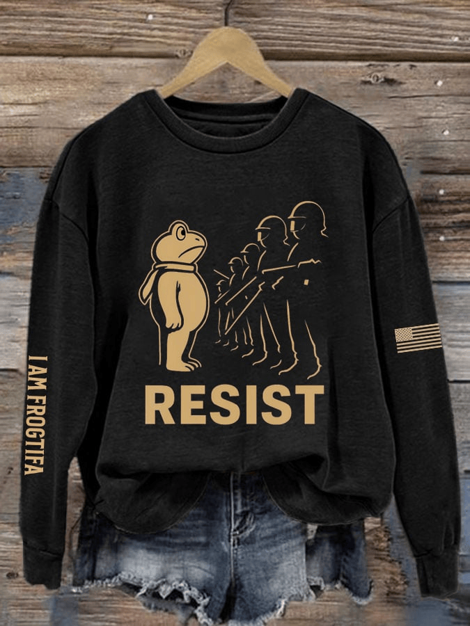 Women's FDT Print Casual Sweatshirt Portland Frog Resist Sweatshirt Political Anti-Trump Gift