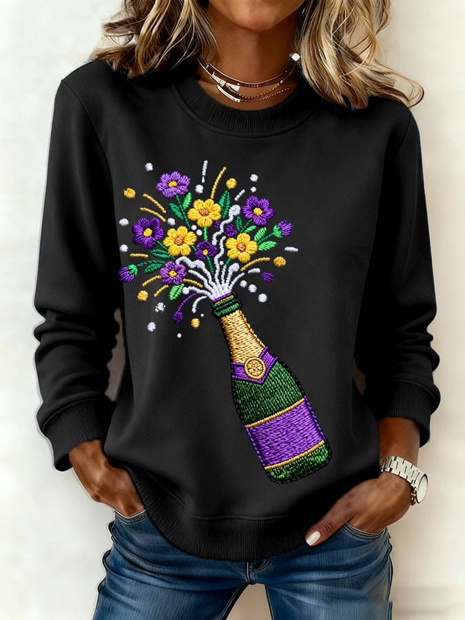Women's Flowers Mardi Gras Print Sweatshirt Mardi Gras Apparel Gift Ideas For Mother