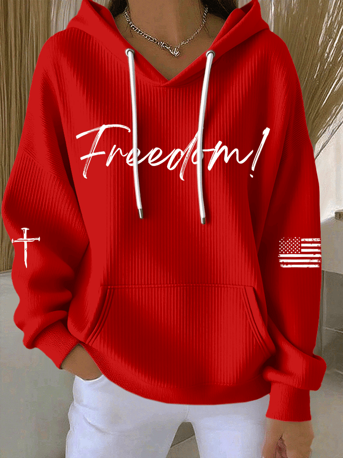 Women's Freedom Print Hoodie Charlie Kirk Freedom Hoodie Tribute Gift