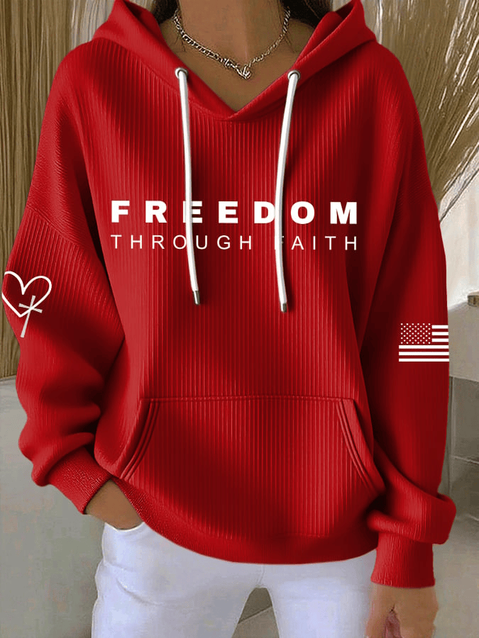 Women's Freedom Through Faith Print Casual Hoodie