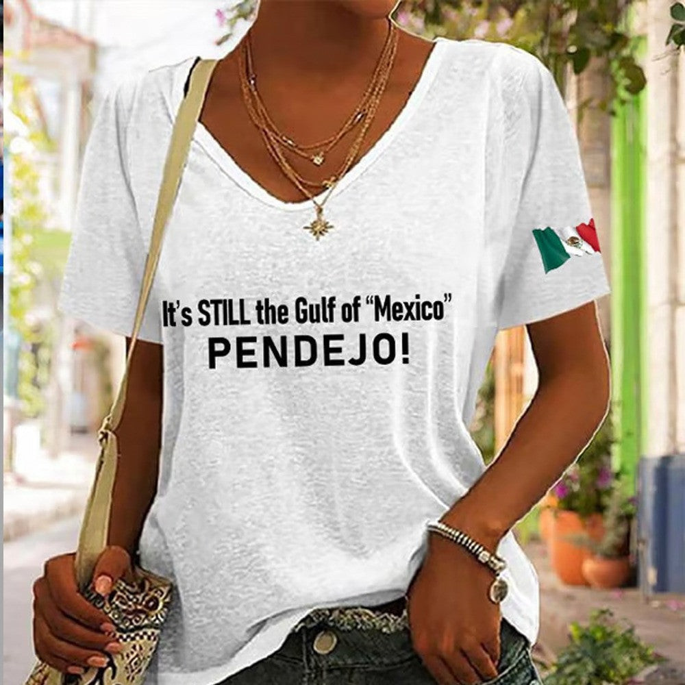 Women's It's Still the Gulf of Mexico PENDEJO Print V-Neck T-Shirt Birthday Gift for Husband Women's It's Still the Gulf of Mexico PENDEJO Print V-Neck T-Shirt Birthday Gift for Husband
