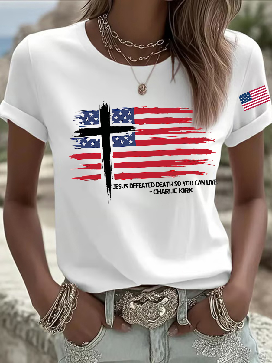 Womens Jesus Defeated Death So You Can Live Charlie Kirk Printed T Shirt