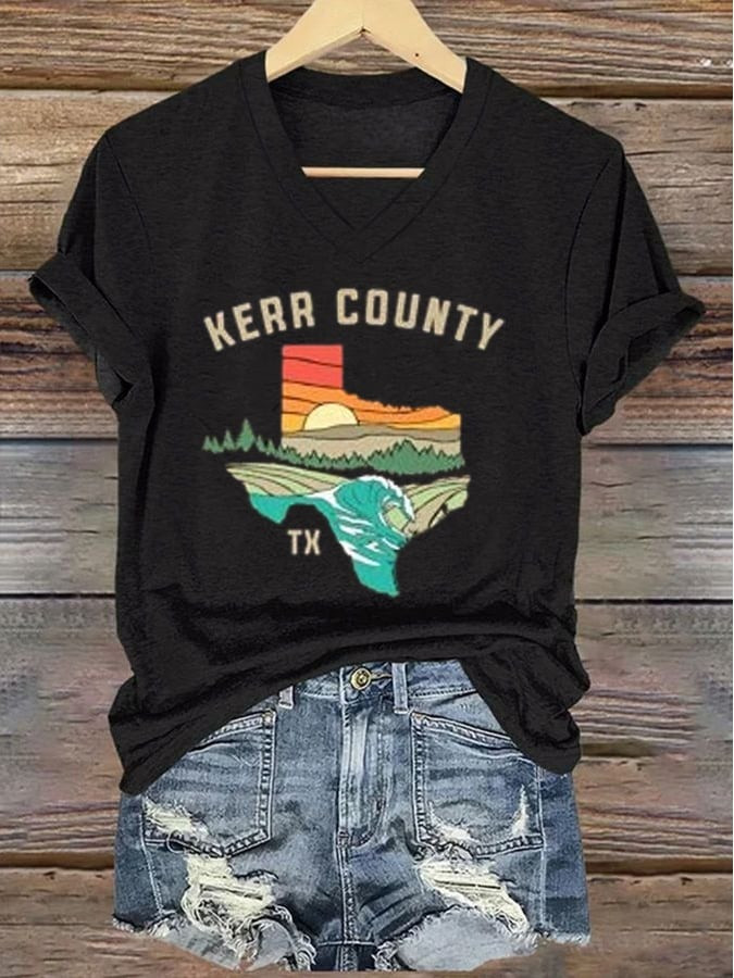 Women's Kerr County Strong V-neck T-shirt Gift For Women in Texas