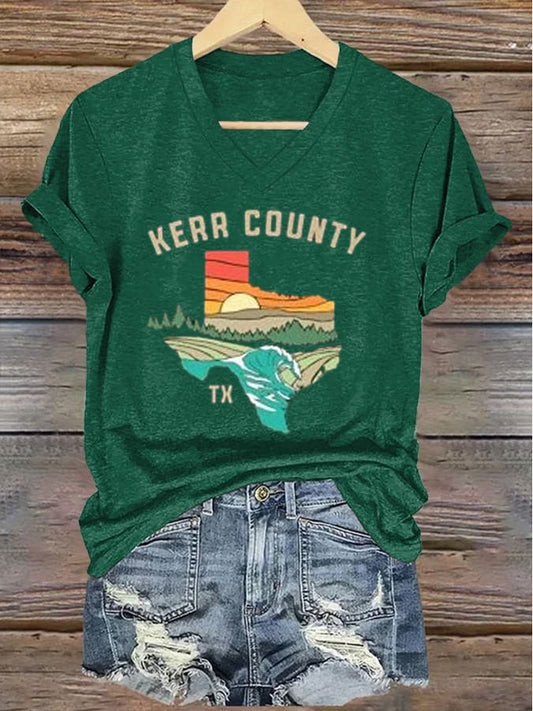 Womens Kerr County Strong Vneck Tshirt Merch Gift For Every Helping Hand