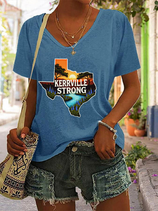 Womens Kerrville Strong Printed Tshirt Merch Gift For Texans Who Rise